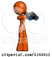 Poster, Art Print Of Orange Design Mascot Woman Holding Binoculars Ready To Look Right