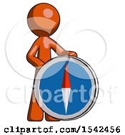 Poster, Art Print Of Orange Design Mascot Man Standing Beside Large Compass