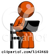 Poster, Art Print Of Orange Design Mascot Woman Using Laptop Computer While Sitting In Chair Angled Right