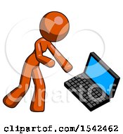 Poster, Art Print Of Orange Design Mascot Woman Throwing Laptop Computer In Frustration