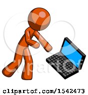 Poster, Art Print Of Orange Design Mascot Man Throwing Laptop Computer In Frustration