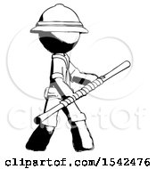 Poster, Art Print Of Ink Explorer Ranger Man Holding Bo Staff In Sideways Defense Pose