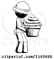 Poster, Art Print Of Ink Explorer Ranger Man Holding Large Cupcake Ready To Eat Or Serve