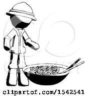 Poster, Art Print Of Ink Explorer Ranger Man And Noodle Bowl Giant Soup Restaraunt Concept