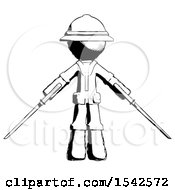 Poster, Art Print Of Ink Explorer Ranger Man Posing With Two Ninja Sword Katanas