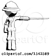 Poster, Art Print Of Ink Explorer Ranger Man Standing With Ninja Sword Katana Pointing Right