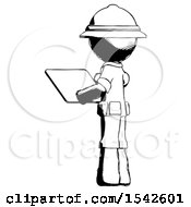 Poster, Art Print Of Ink Explorer Ranger Man Looking At Tablet Device Computer With Back To Viewer
