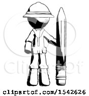 Poster, Art Print Of Ink Explorer Ranger Man With Large Pencil Standing Ready To Write