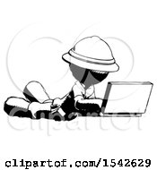 Ink Explorer Ranger Man Using Laptop Computer While Lying On Floor Side Angled View