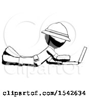 Poster, Art Print Of Ink Explorer Ranger Man Using Laptop Computer While Lying On Floor Side View