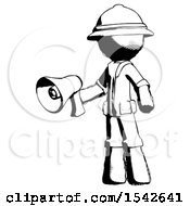 Poster, Art Print Of Ink Explorer Ranger Man Holding Megaphone Bullhorn Facing Right