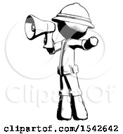 Poster, Art Print Of Ink Explorer Ranger Man Shouting Into Megaphone Bullhorn Facing Left