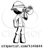 Poster, Art Print Of Ink Explorer Ranger Man Shouting Into Megaphone Bullhorn Facing Right