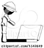 Poster, Art Print Of Ink Explorer Ranger Man Using Large Laptop Computer Side Orthographic View