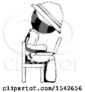 Poster, Art Print Of Ink Explorer Ranger Man Using Laptop Computer While Sitting In Chair View From Side