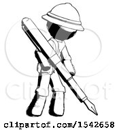 Poster, Art Print Of Ink Explorer Ranger Man Drawing Or Writing With Large Calligraphy Pen