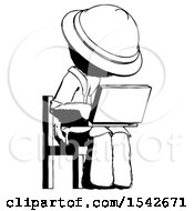 Poster, Art Print Of Ink Explorer Ranger Man Using Laptop Computer While Sitting In Chair Angled Right