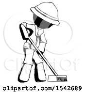 Poster, Art Print Of Ink Explorer Ranger Man Cleaning Services Janitor Sweeping Side View