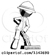 Poster, Art Print Of Ink Explorer Ranger Man Cleaning Services Janitor Sweeping Floor With Push Broom