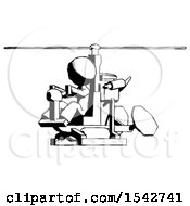 Ink Design Mascot Man Flying In Gyrocopter Front Side Angle View