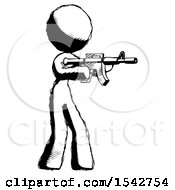 Poster, Art Print Of Ink Design Mascot Woman Shooting Automatic Assault Weapon