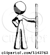 Poster, Art Print Of Ink Design Mascot Woman Holding Staff Or Bo Staff