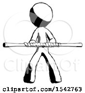 Ink Design Mascot Man Bo Staff Kung Fu Defense Pose