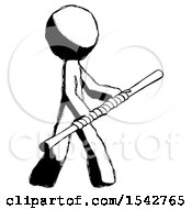 Poster, Art Print Of Ink Design Mascot Man Holding Bo Staff In Sideways Defense Pose