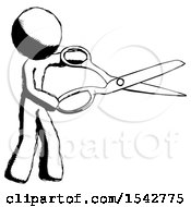 Ink Design Mascot Man Holding Giant Scissors Cutting Out Something