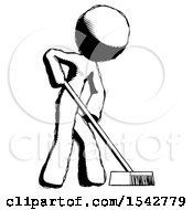 Ink Design Mascot Man Cleaning Services Janitor Sweeping Side View