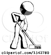 Ink Design Mascot Woman Cleaning Services Janitor Sweeping Side View