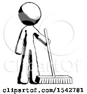 Ink Design Mascot Man Standing With Industrial Broom