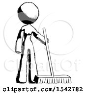 Ink Design Mascot Woman Standing With Industrial Broom