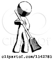 Ink Design Mascot Man Sweeping Area With Broom