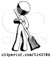 Ink Design Mascot Woman Sweeping Area With Broom