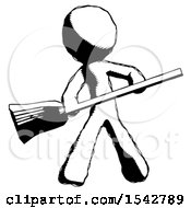 Ink Design Mascot Man Broom Fighter Defense Pose