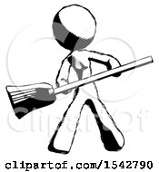 Ink Design Mascot Woman Broom Fighter Defense Pose