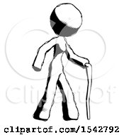 Ink Design Mascot Woman Walking With Hiking Stick