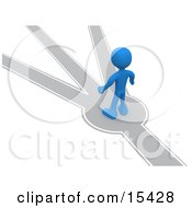 Blue Person Standing On A Path That Forks Off Into Different Directions Trying To Decide Which Way To Go Clipart Illustration Image