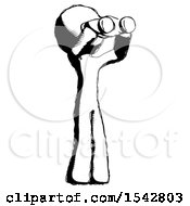 Poster, Art Print Of Ink Design Mascot Man Looking Through Binoculars To The Right