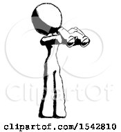 Poster, Art Print Of Ink Design Mascot Woman Holding Binoculars Ready To Look Right