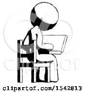 Poster, Art Print Of Ink Design Mascot Woman Using Laptop Computer While Sitting In Chair View From Back