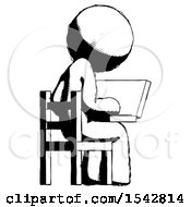 Poster, Art Print Of Ink Design Mascot Man Using Laptop Computer While Sitting In Chair View From Back