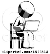 Poster, Art Print Of Ink Design Mascot Woman Using Laptop Computer While Sitting In Chair Angled Right