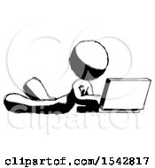 Poster, Art Print Of Ink Design Mascot Woman Using Laptop Computer While Lying On Floor Side Angled View