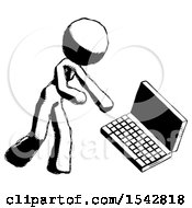 Ink Design Mascot Woman Throwing Laptop Computer In Frustration