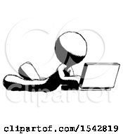 Poster, Art Print Of Ink Design Mascot Man Using Laptop Computer While Lying On Floor Side Angled View