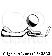 Ink Design Mascot Woman Using Laptop Computer While Lying On Floor Side View