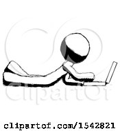 Ink Design Mascot Man Using Laptop Computer While Lying On Floor Side View