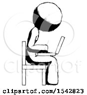 Ink Design Mascot Woman Using Laptop Computer While Sitting In Chair View From Side